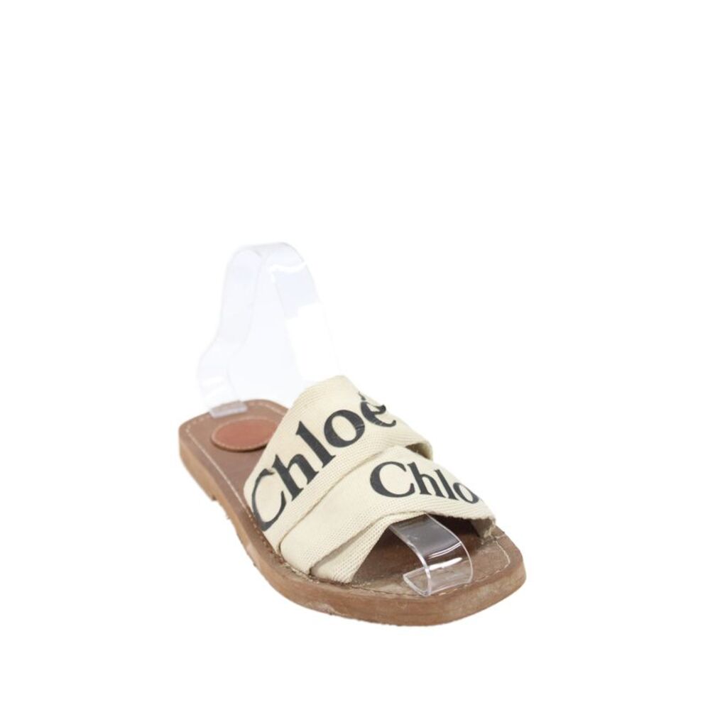 Chloe Womens Monogram Woody Flat Slide Sandals Cream Size 6
